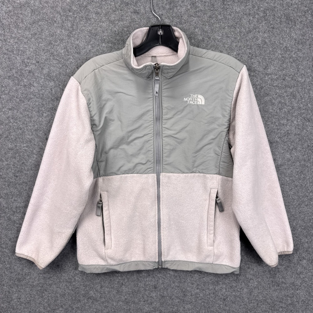 The North Face Denali Fleece Jacket Girls L Pink Grey Polartec Full Zip Overlay